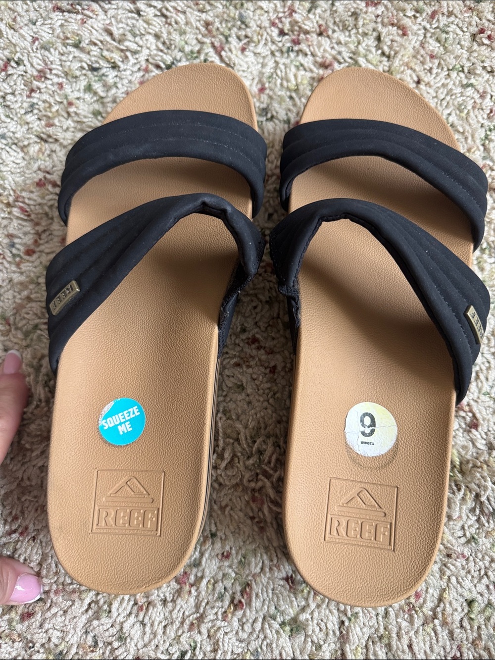 Reef Women’s Dual-Strap Slide Sandals in Black and Tan